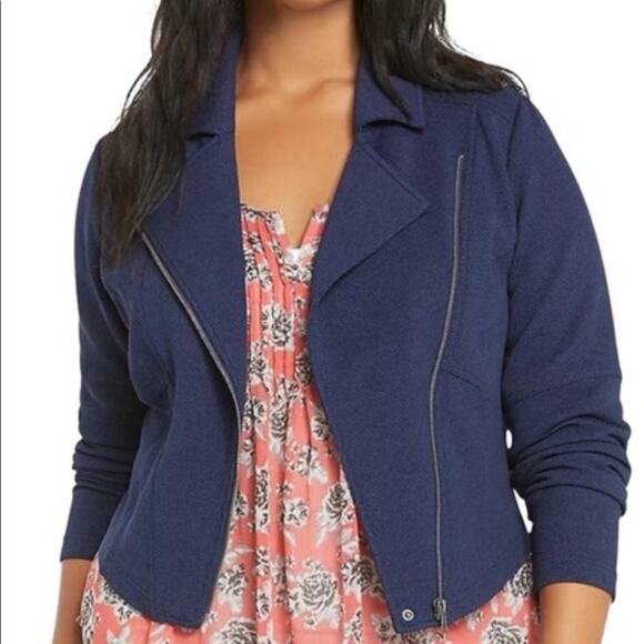 Torrid Blue Textured Full Zip Moto Jacket Women's Plus Size 1X - Picture 1 of 7